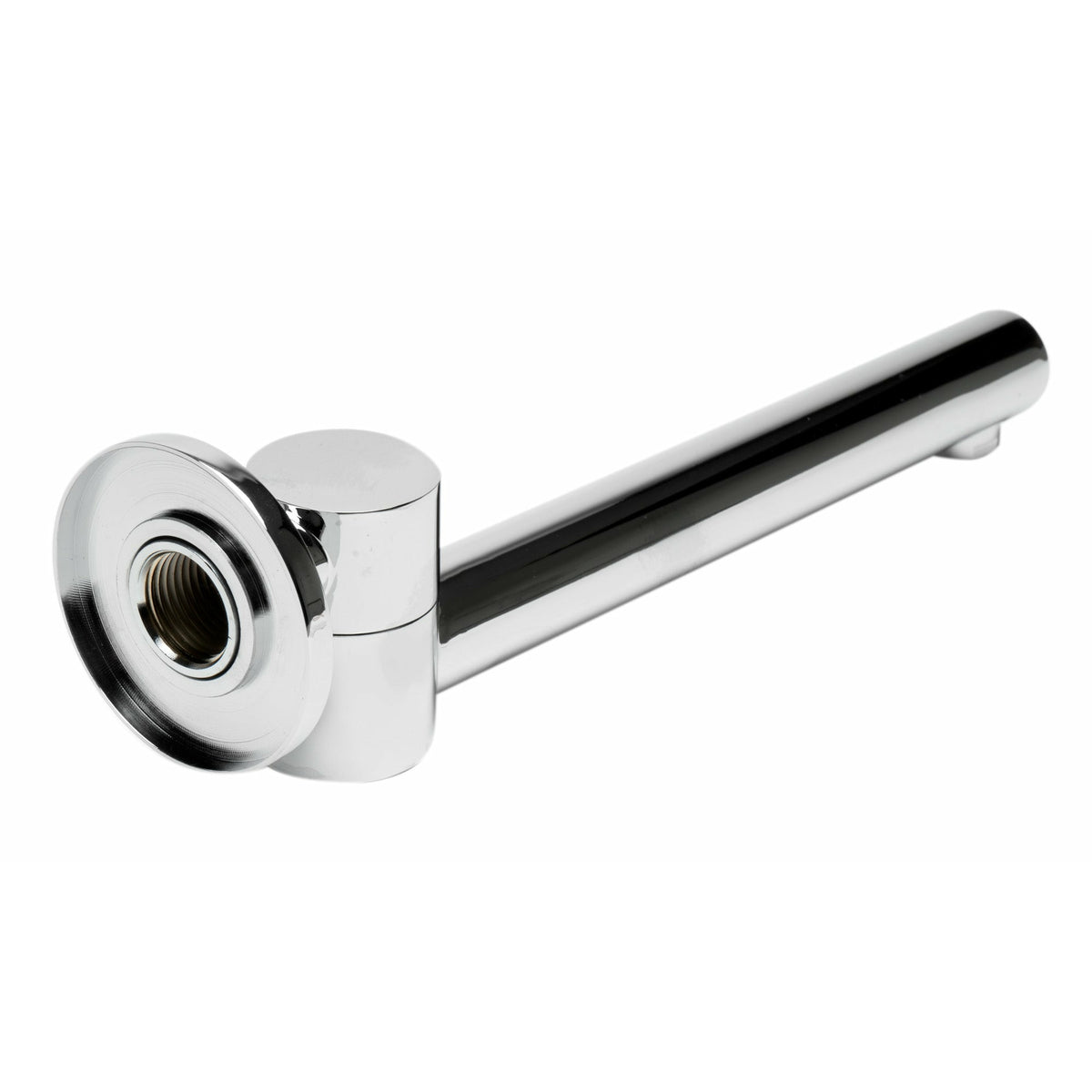 ALFI AB6601 Round Foldable Tub Spout polished chrome with decorative round plate cover and female connection in a white background