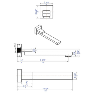 ALFI AB7701 Square Foldable Tub Spout dimension drawing