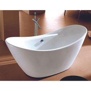 ALFI AB8803 68 inch White Oval Acrylic Free Standing Soaking Bathtub with polished chrome overflow and faucet, 1 person capacity in a bathroom
