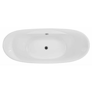 ALFI AB8803 68 inch White Oval Acrylic Free Standing Soaking Bathtub with polished chrome overflow and drain, 1 person capacity in a white background