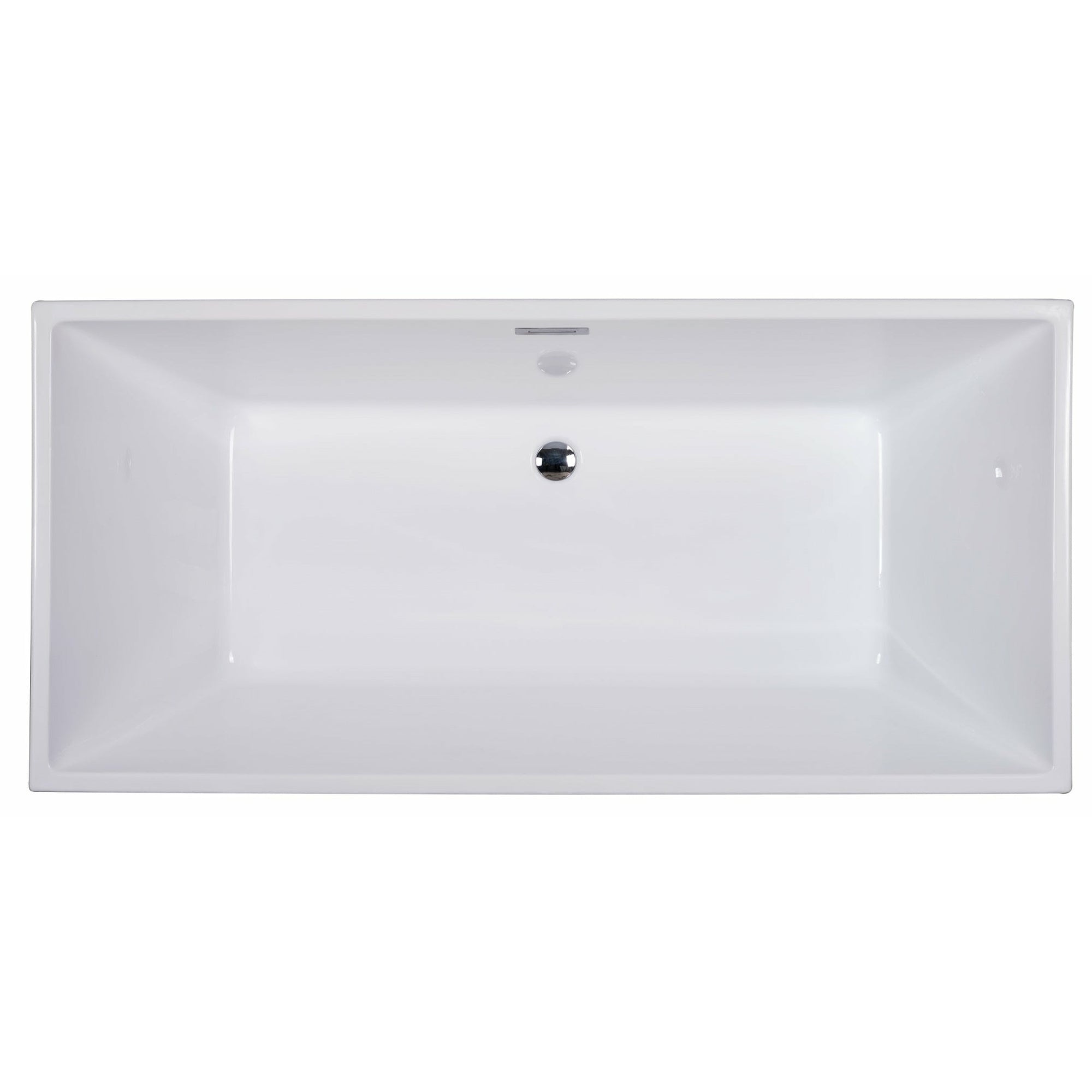 ALFI AB8832 67 inch White Rectangular Acrylic Free Standing Soaking Bathtub with polished chrome overflow, 1 person capacity in a white background