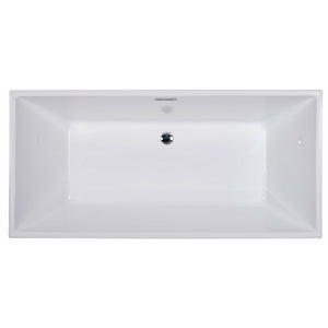 ALFI AB8832 67 inch White Rectangular Acrylic Free Standing Soaking Bathtub with polished chrome overflow and drain, 1 person capacity in a white background, top view