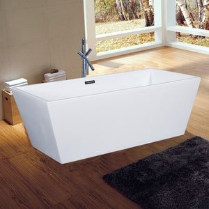 ALFI AB8833 59 inch White Rectangular Acrylic Free Standing Soaking Bathtub with polished chrome overflow, 1 person capacity in a bathroom