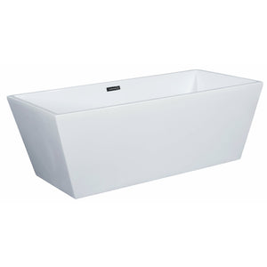ALFI AB8833 59 inch White Rectangular Acrylic Free Standing Soaking Bathtub with polished chrome overflow, 1 person capacity in a white background