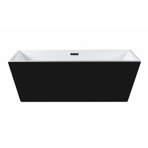 ALFI AB8834 59 inch Black & White Rectangular Acrylic Free Standing Soaking Bathtub with polished chrome overflow, 1 person capacity, front view in a white background