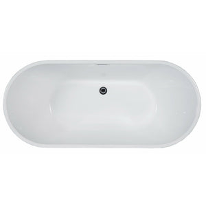 ALFI AB8838 59 inch White Oval Acrylic Free Standing Soaking Bathtub with polished chrome and drain in a white background, 1 person capacity, top view