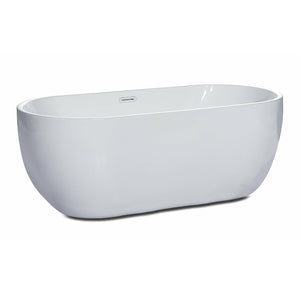ALFI AB8839 67 inch White Oval Acrylic Free Standing Soaking Bathtub drain in a white background, 1 person capacity, front view