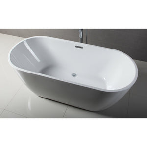 ALFI AB8839 67 inch White Oval Acrylic Free Standing Soaking Bathtub drain and polished chrome overflow in a bathroom, 1 person capacity, top view
