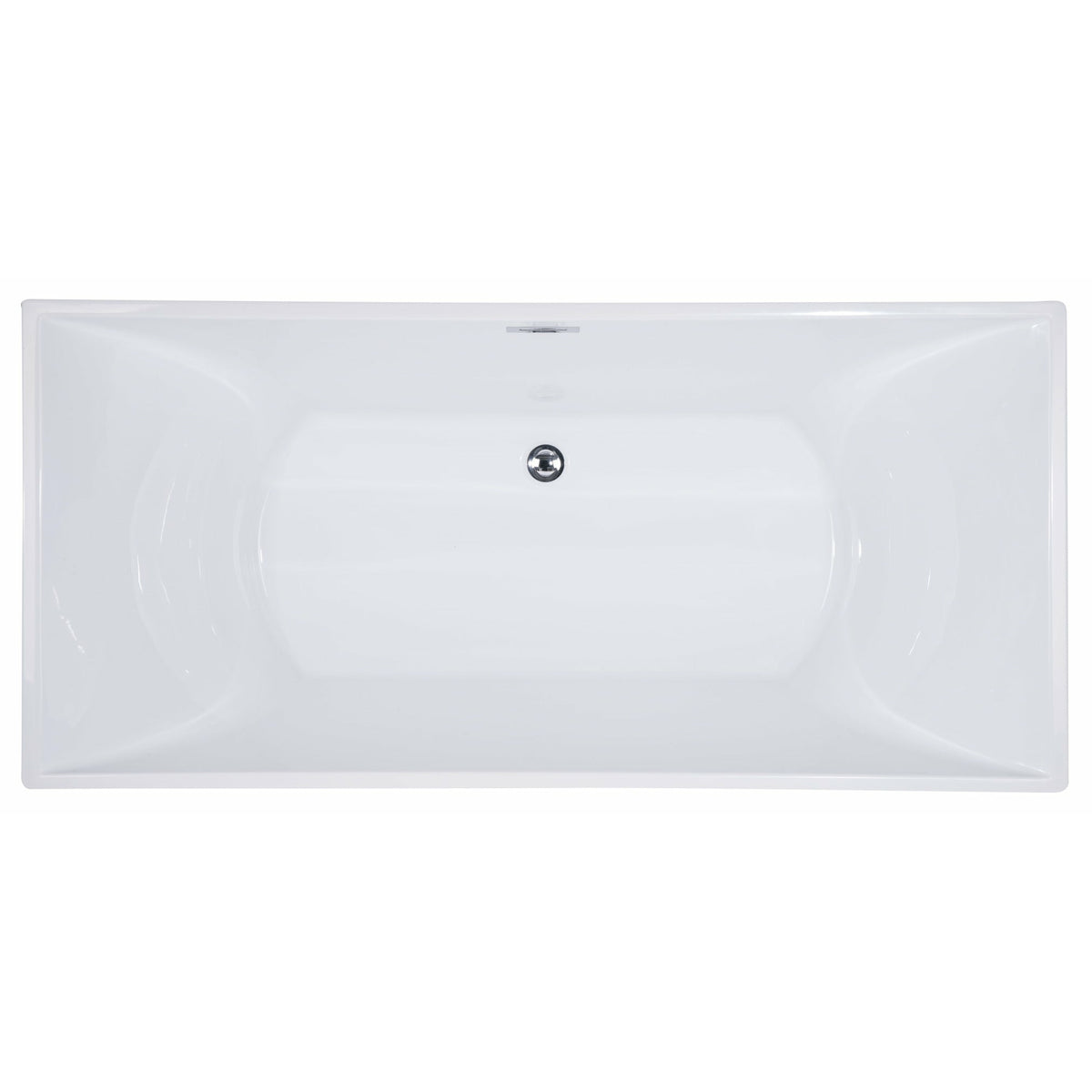 ALFI AB8840 67 inch White Rectangular Acrylic Free Standing Soaking Bathtub with drain and polished chrome overflow in a white background, 1 person capacity, top view