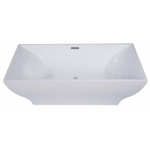 ALFI AB8840 67 inch White Rectangular Acrylic Free Standing Soaking Bathtub with drain and polished chrome overflow in a white background, 1 person capacity