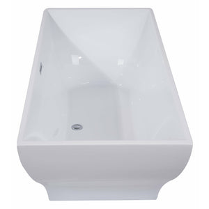 ALFI AB8840 67 inch White Rectangular Acrylic Free Standing Soaking Bathtub with drain and polished chrome overflow in a white background, 1 person capacity, top view