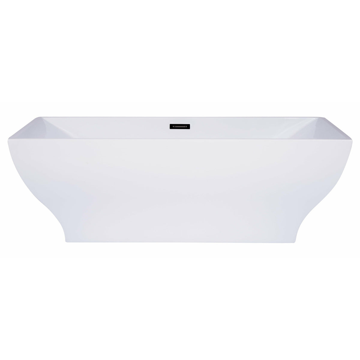 ALFI AB8840 67 inch White Rectangular Acrylic Free Standing Soaking Bathtub with polished chrome overflow in a white background, 1 person capacity, front view