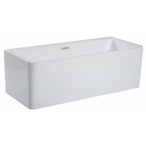 ALFI AB8858 59 inch White Rectangular Acrylic Free Standing Soaking Bathtub with polished chrome overflow in a white background, 1 person capacity