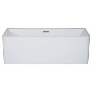 ALFI AB8858 59 inch White Rectangular Acrylic Free Standing Soaking Bathtub with polished chrome overflow in a white background, 1 person capacity, front view
