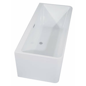 ALFI AB8858 59 inch White Rectangular Acrylic Free Standing Soaking Bathtub with drain and polished chrome overflow in a white background, 1 person capacity, top view