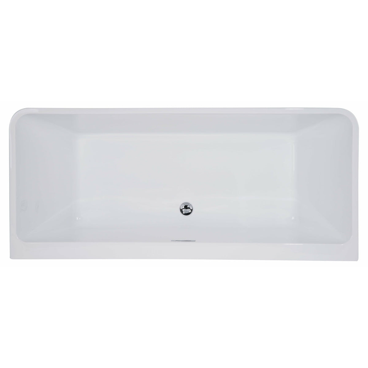 ALFI AB8859 67 inch White Rectangular Acrylic Free Standing Soaking Bathtub with polished chrome overflow and drain in a white background, top view, 1 person capacity