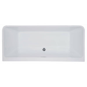 ALFI AB8859 67 inch White Rectangular Acrylic Free Standing Soaking Bathtub with polished chrome overflow and drain in a white background, top view, 1 person capacity
