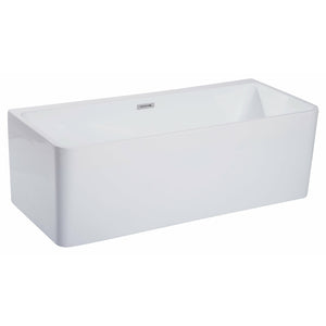 ALFI AB8859 67 inch White Rectangular Acrylic Free Standing Soaking Bathtub with polished chrome overflow in a white background, 1 person capacity