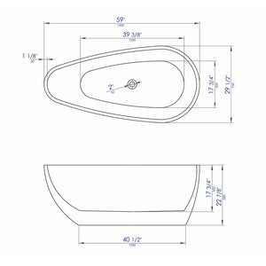 ALFI AB8861 59 inch White Oval Acrylic Free Standing Soaking Bathtub dimension drawing
