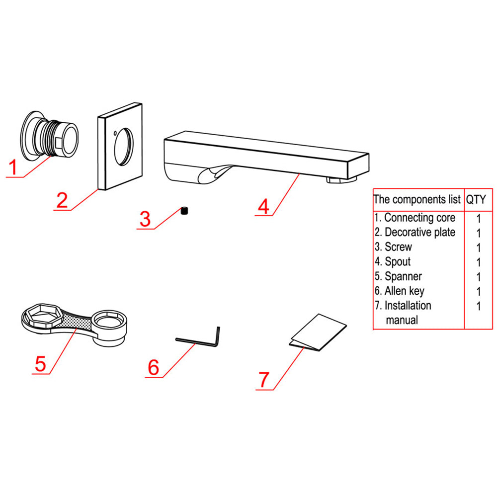 ALFI AB9201 Wall mounted Tub Filler Bathroom Spout component list