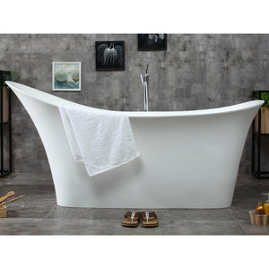 ALFI AB9915 74" White Solid Surface Smooth Resin Soaking Slipper Bathtub with faucet , front view, 1 person