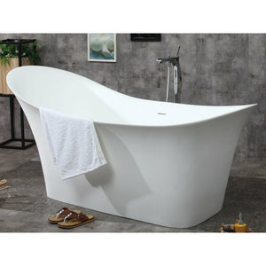 ALFI AB9915 74" White Solid Surface Smooth Resin Soaking Slipper Bathtub with faucet, front view, 1 person capacity