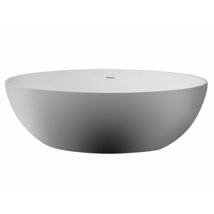 ALFI AB9941 67" White Oval Solid Surface Smooth Resin Soaking Bathtub in a white background, 1 person
