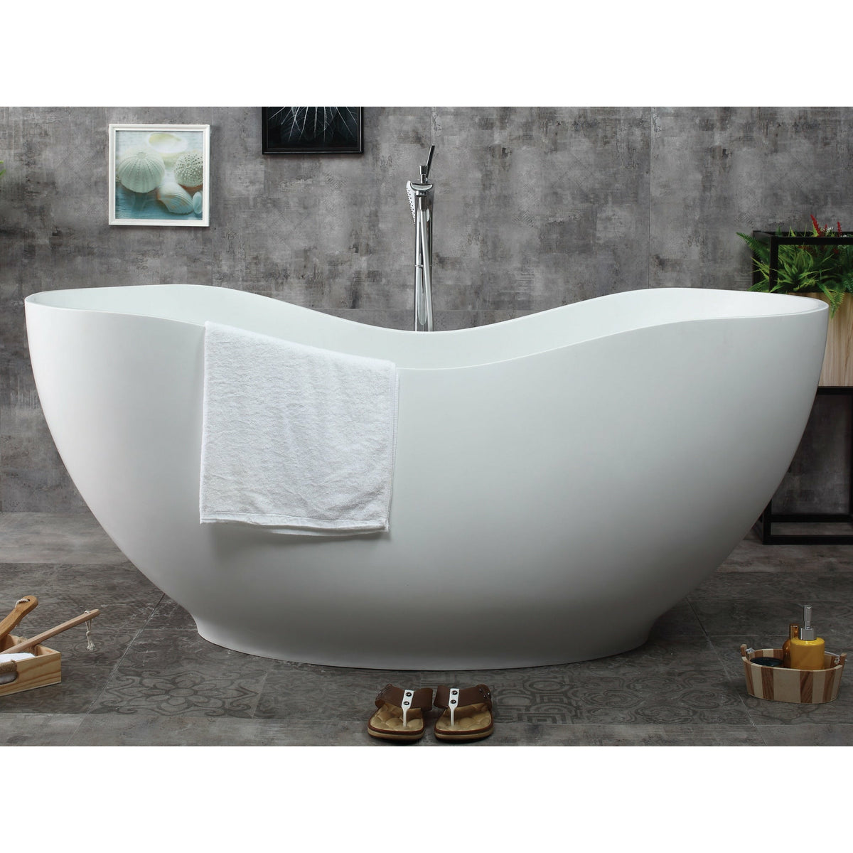 ALFI AB9949 66" White Solid Surface Smooth Resin with a matte finish Soaking Bathtub in the bathroom