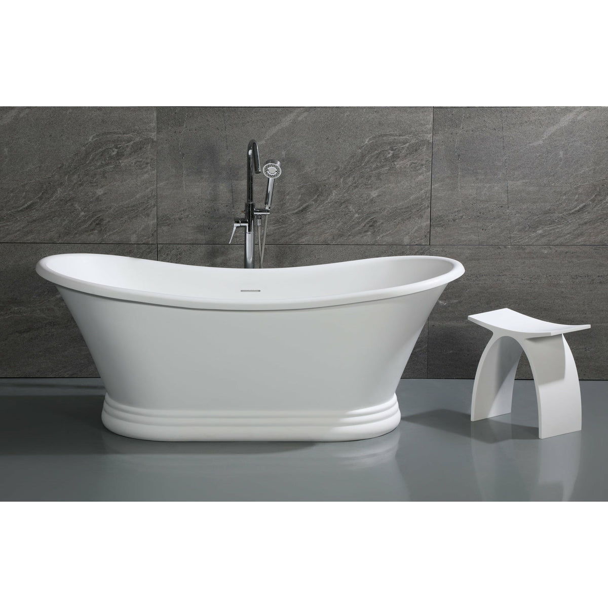 ALFI AB9950 67" White Matte Pedestal Solid Surface Resin Bathtub in the bathroom