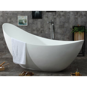 ALFI AB9951 73" White Solid Surface Smooth Resin Soaking Slipper Bathtub with a matte finish in the bathroom
