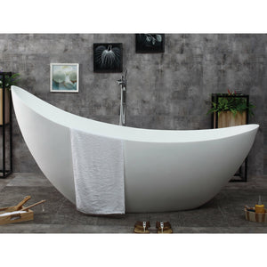 ALFI AB9951 73" White Solid Surface Smooth Resin Soaking Slipper Bathtub with a matte finish in the bathroom