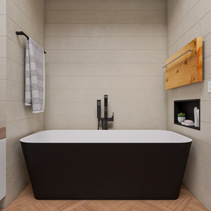 ALFI brand 67" Black & White Matte Rectangular Solid Surface Resin Soaking Bathtub with Smooth Resin Composite Material with a Matte White Finish Inside and a Matte Black Painted Finish on the Outside AB9952BM - Lifestyle - Vital Hydrotherapy