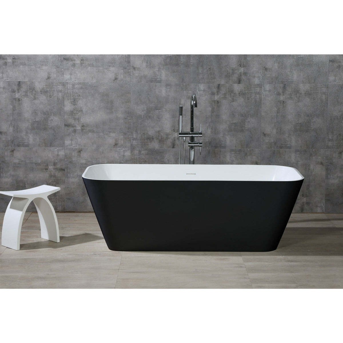 ALFI brand 67" Black & White Matte Rectangular Solid Surface Resin Soaking Bathtub with Smooth Resin Composite Material with a Matte White Finish Inside and a Matte Black Painted Finish on the Outside AB9952BM - Vital Hydrotherapy