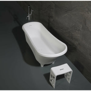ALFI AB9960 67" White Matte Clawfoot Solid Surface Resin Bathtub with a matte finish with matte matching pop-up drain in the bathroom top view