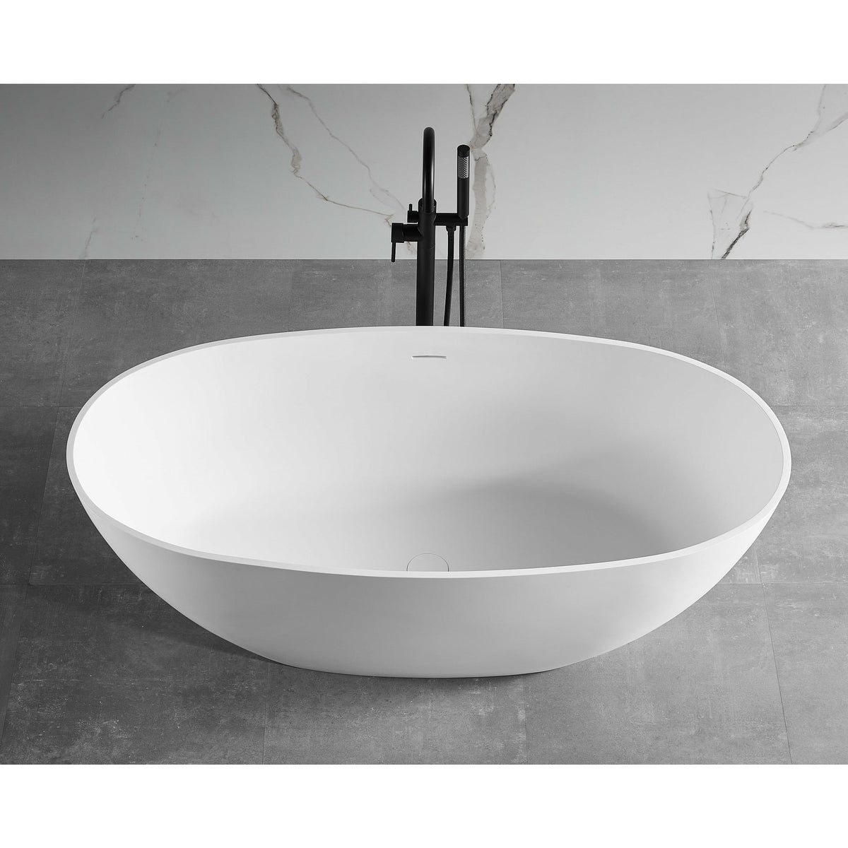 ALFI 59-Inch Oval White Solid Surface Freestanding Resin Soaking Bathtub with Built-in overflow AB9975 - Smooth Resin Composite Material With a Matte Finish - Lifestyle - Vital Hydrotherapy