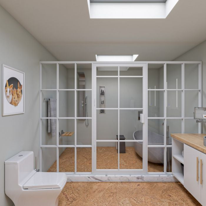 ALFI ABSP20 Modern Stainless Steel Shower Panel with 2 Body Sprays, shower mixer valve, 2 large fixed body jets with rain like spray, Overhead rain shower and Handheld sprayer - Sleek Stainless Steel panel with Polished Chrome handles & knobs - Lifestyle - Vital Hydrotherapy