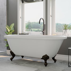 Cambridge Plumbing Double Ended Acrylic Clawfoot Soaking Tub (White Gloss Finish) and Complete Plumbing Package ADE-150-PKG-NH - with oil rubbed bronze ball and claw feet and oil rubbed bronze plumbing package - in bathroom setting - Vital Hydrotherapy