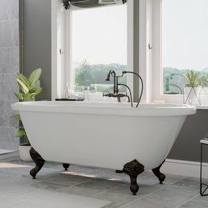 Cambridge Plumbing Double Ended Acrylic Clawfoot Soaking Tub (White Gloss Finish) and Complete Plumbing Package ADE-398684-PKG-NH - with oil rubbed bronze ball and claw feet and oil rubbed bronze plumbing package - In bathroom setting - Vital Hydrotherapy
