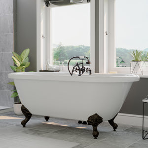 Cambridge Plumbing Double Ended Acrylic Clawfoot Soaking Tub ( White Gloss Finish) and Complete Plumbing Package ADE-463D-2-PKG-7DH - with oil rubbed bronze ball and claw feet and oil rubbed bronze plumbing package - Vital Hydrotherapy
