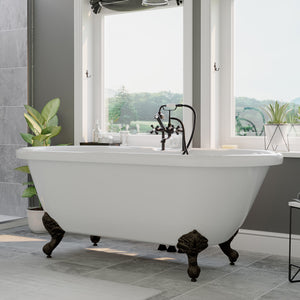 Cambridge Plumbing Double Ended Acrylic Clawfoot Soaking Tub ( White Gloss Finish) and Complete Plumbing Package ADE-463D-6-PKG-7DH - with oil rubbed bronze ball and claws feet and oil rubbed bronze plumbing package - Vital Hydrotherapy