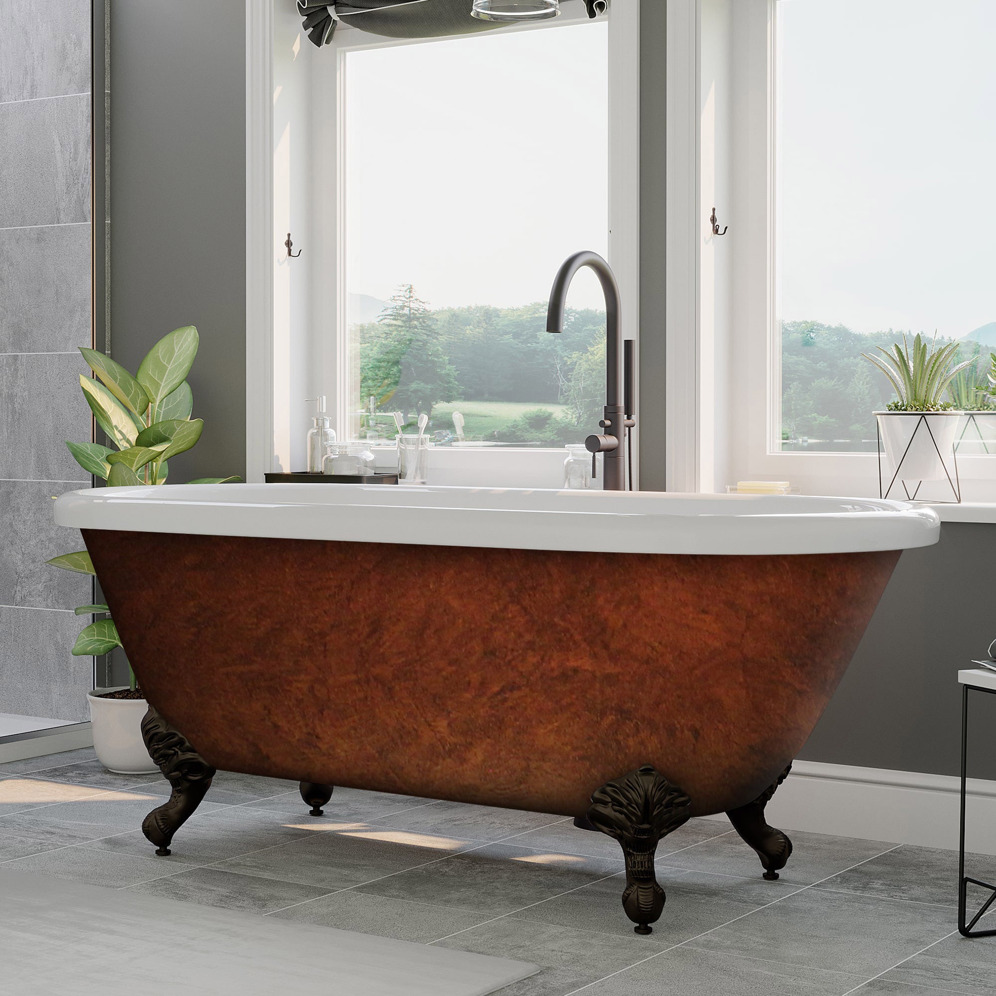 Cambridge Plumbing Double Ended Hand Painted Acrylic Clawfoot Soaking Bathtub (Fiberglass Core, Interior White Gloss Finish & ﻿Hand Painted Faux Copper Bronze Finish) ADE-NH-ORB-CB - Vital Hydrotherapy