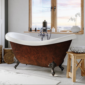 Cambridge Plumbing Double Slipper Hand Painted Acrylic Clawfoot Bathtub (Fiberglass Core, Interior White Gloss Finish & ﻿Hand Painted Faux Copper Bronze Finish) ADES-DH-ORB-CB - Vital Hydrotherapy