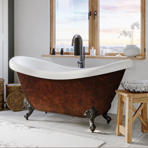Cambridge Plumbing Double Slipper Hand Painted Acrylic Clawfoot Bathtub (Fiberglass Core, Interior White Gloss Finish & ﻿Hand Painted Faux Copper Bronze Finish) ADES-NH-ORB-CB - Vital Hydrotherapy