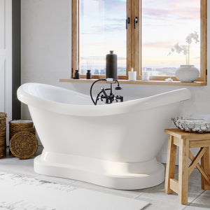Cambridge Plumbing Double Slipper Acrylic Pedestal Soaking Tub (White Gloss Finish) with Complete Plumbing Package (Oil Rubbed Bronze) ADES-PED-463D-2-PKG-7DH - Vital Hydrotherapy