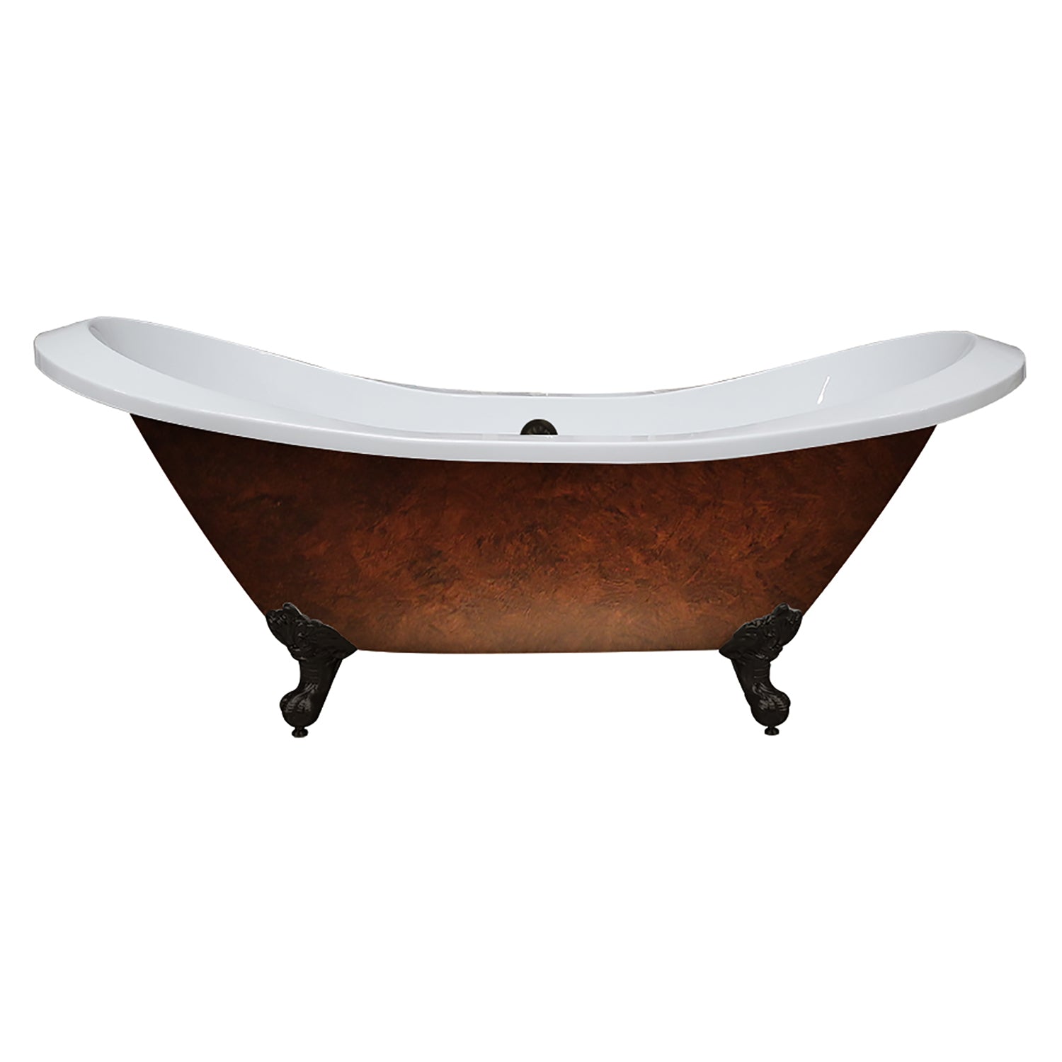 Cambridge Plumbing XL Double Slipper Hand Painted Copper Bronze Acrylic Clawfoot Tub (Fiberglass Core, Interior White Gloss Finish & Hand Painted Faux Copper Bronze Finish) with No Faucet Holes ADESXL-NH-ORB-CB - Vital Hydrotherapy