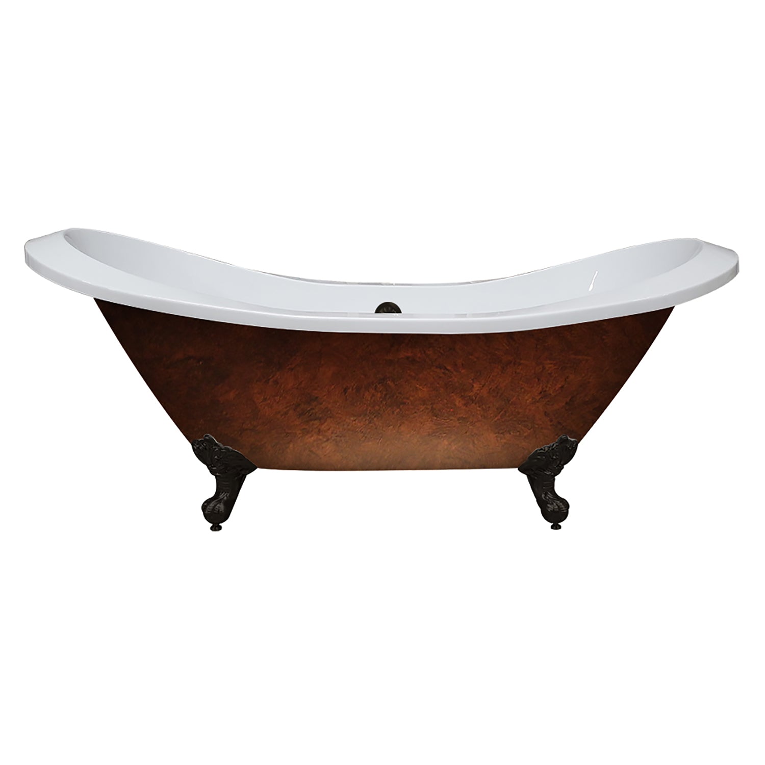 Cambridge Plumbing XL Double Slipper Hand Painted Copper Bronze Acrylic Clawfoot Tub (Fiberglass Core, Interior White Gloss Finish & Hand Painted Faux Copper Bronze Finish) with No Faucet Holes ADESXL-NH-ORB-CB - Vital Hydrotherapy