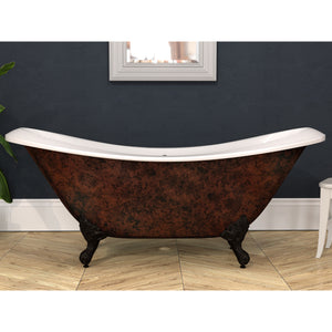 Cambridge Plumbing XL Double Slipper Hand Painted Copper Bronze Acrylic Clawfoot Tub (Fiberglass Core, Interior White Gloss Finish & Hand Painted Faux Copper Bronze Finish) with No Faucet Holes ADESXL-NH-ORB-CB - Vital Hydrotherapy