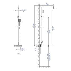 ALFI Polished Chrome Square Style Thermostatic Exposed Shower Set - Specification drawing - AB2862-PC - Vital Hydrotherapy