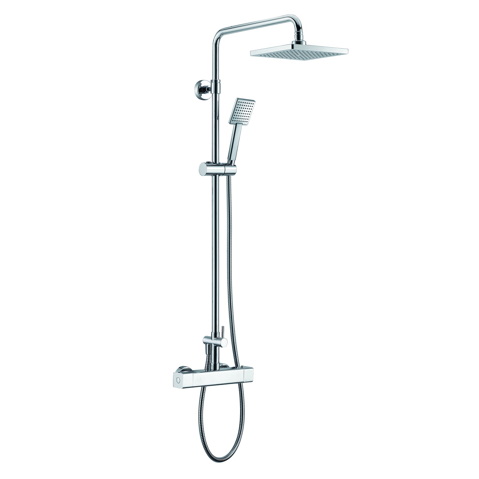 ALFI Polished Chrome Square Style Thermostatic Exposed Shower Set includes: Water Diverter, Temperature Control, On/Off Control, Rain Shower head, Handheld Shower head - AB2862-PC - Vital Hydrotherapy