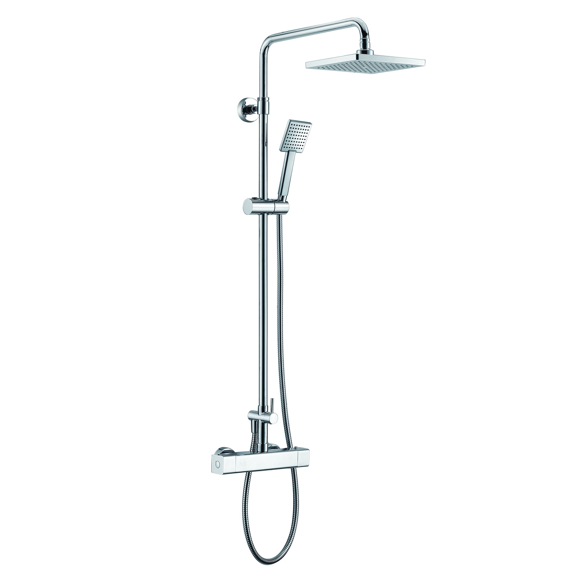 ALFI Polished Chrome Square Style Thermostatic Exposed Shower Set includes: Water Diverter, Temperature Control, On/Off Control, Rain Shower head, Handheld Shower head - AB2862-PC - Vital Hydrotherapy